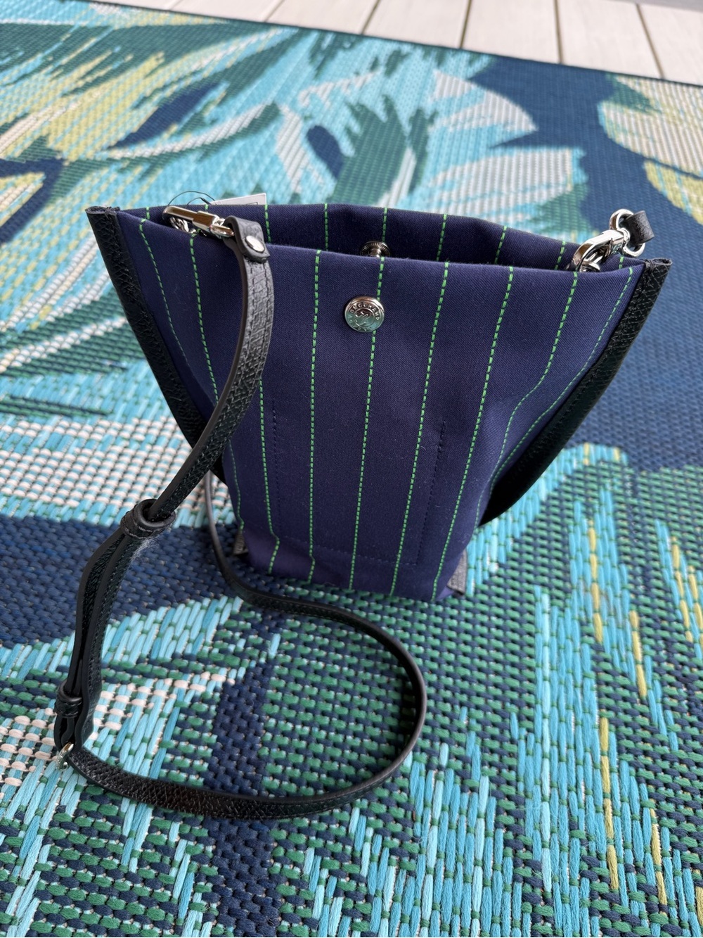 Longchamp Navy Crossbody with Green Pinstripes - Picture 3 of 4